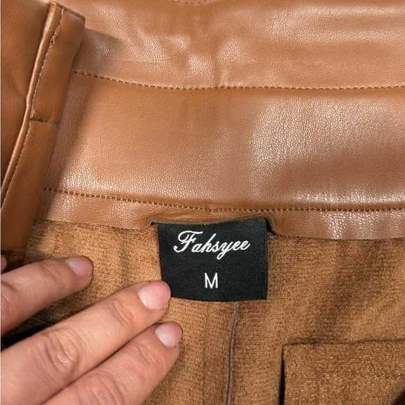 High Waist Brown Faux Leather Shorts - Picture 7 of 9